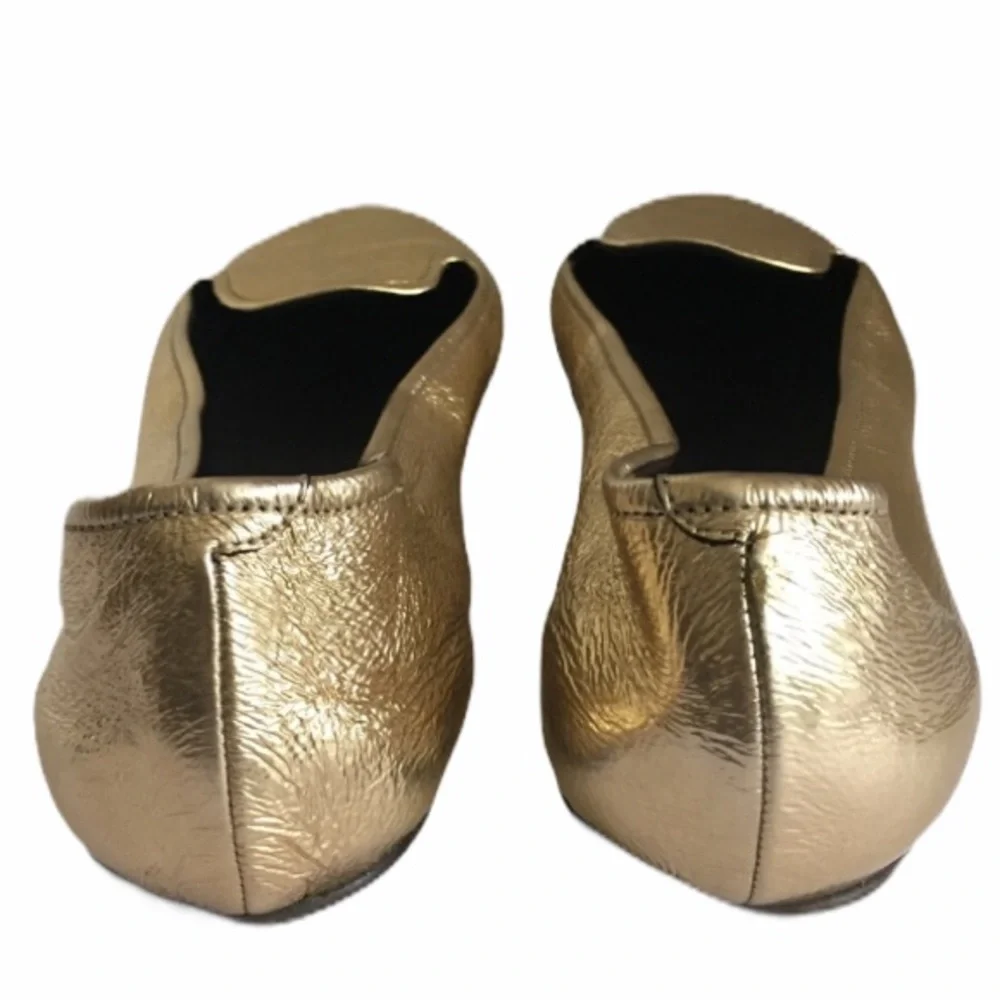 Rochas Ballet Flats Gold Metallic Leather Slip-On Made in Italy EU 41 Designer